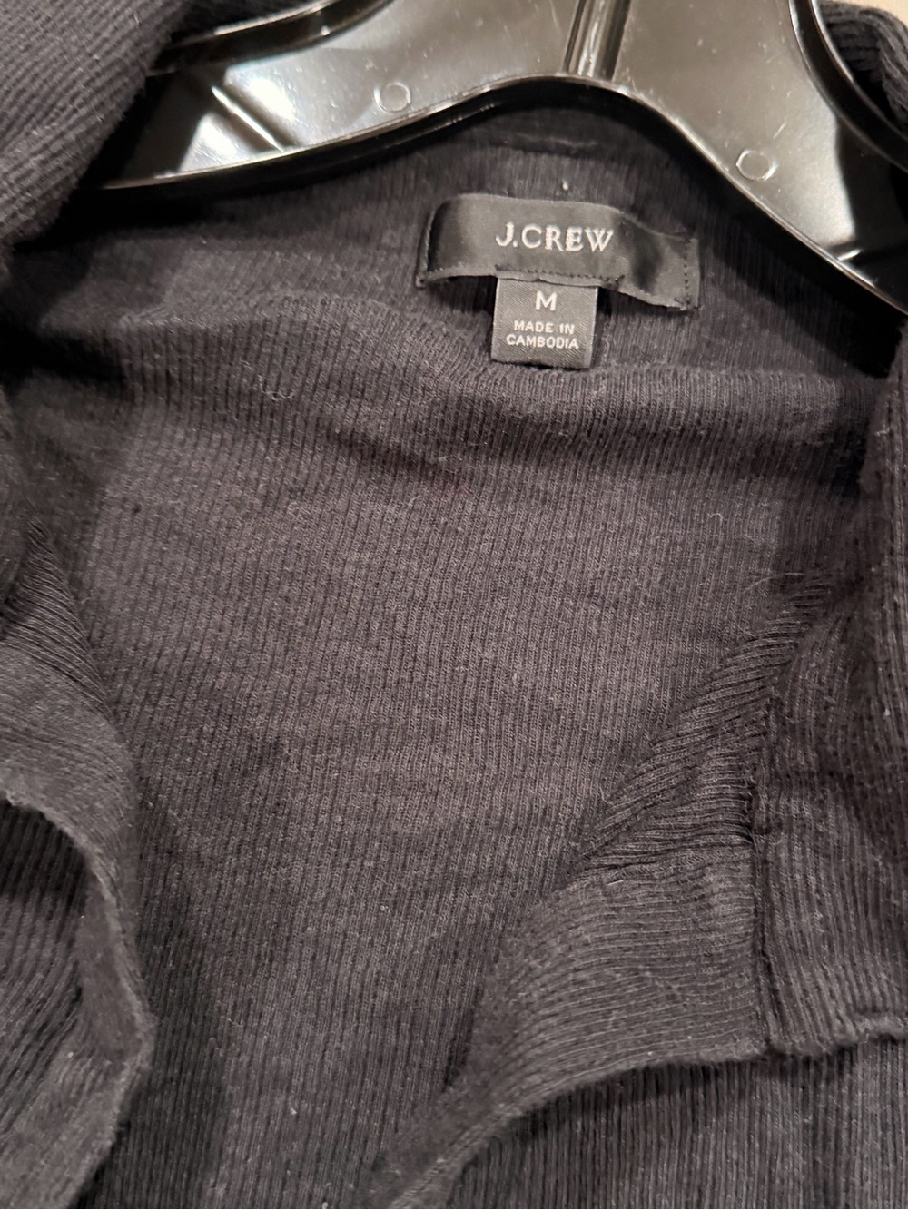 J. Crew Women's Soft Long-Sleeve Ribbed Black Polo T Shirt V-Neck Top #447 - Picture 9 of 10